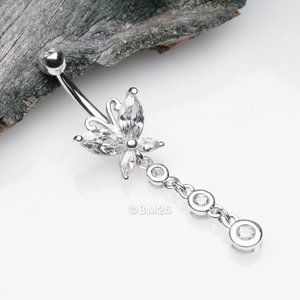 14 Karat White Gold Marquise Butterfly Sparkle Cascade Belly Button Ring